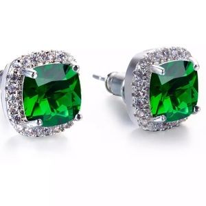 Gold Plated Green Stud Earrings